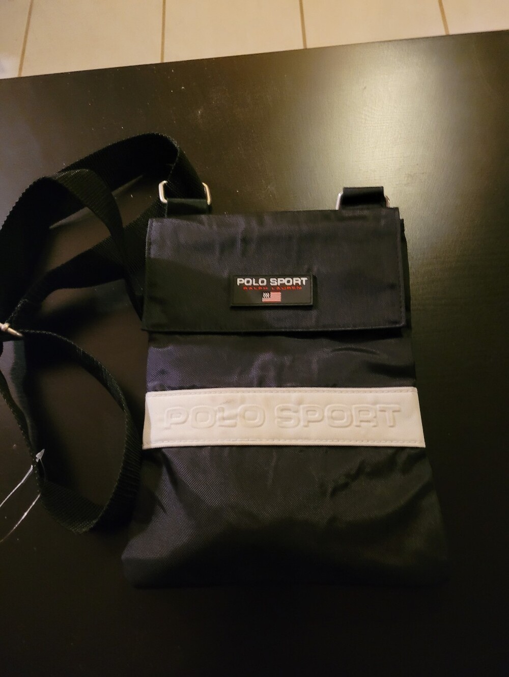 Polo by Ralph Lauren Black Messenger Bag with White Polo Sport Band